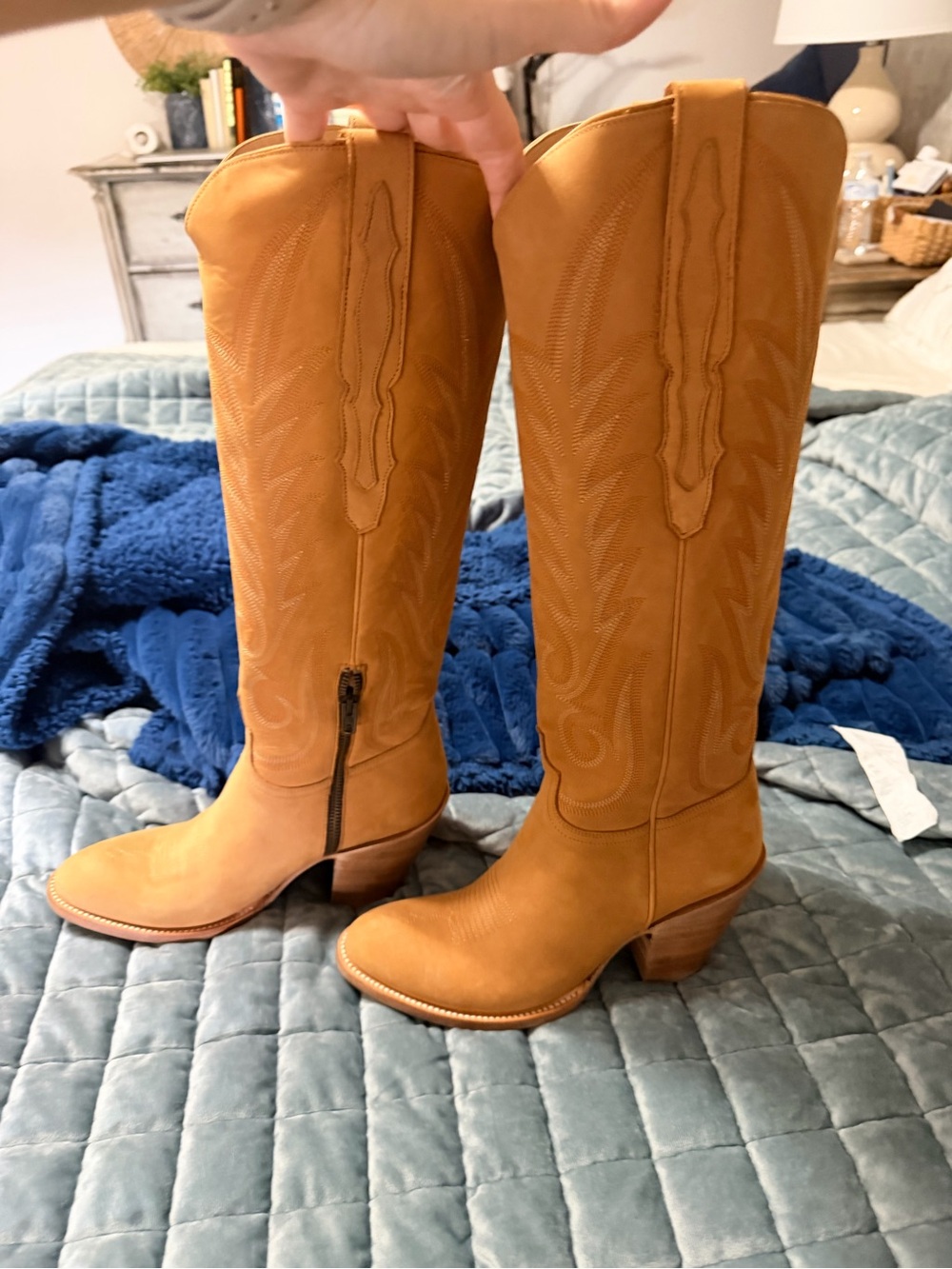 Lucchese Jasmine Tan Suede Tall Western Boots